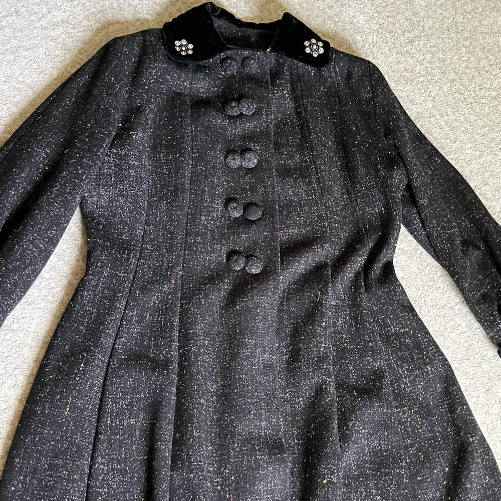 Vintage 1950s flecked black wool princess coat Sz M/L
